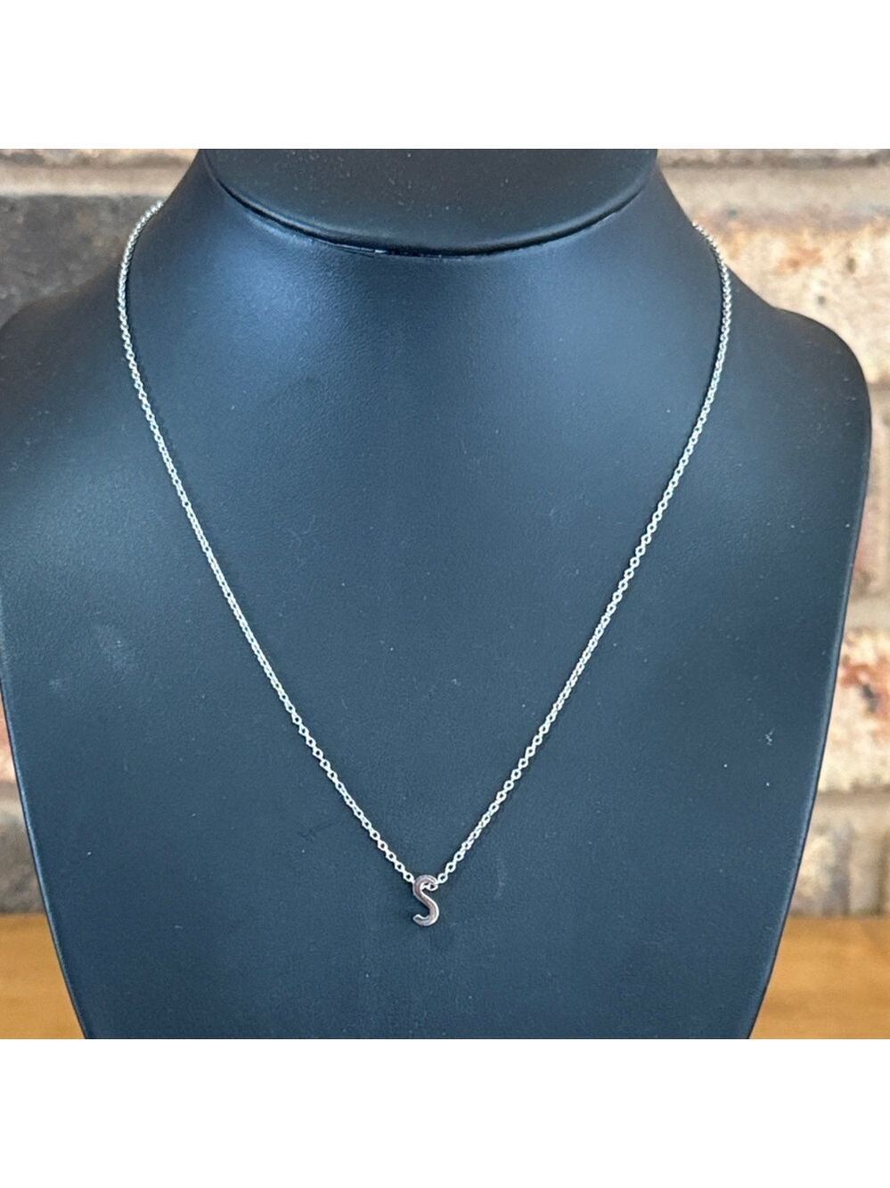 S Initial Necklace Silver tone dainty chain
